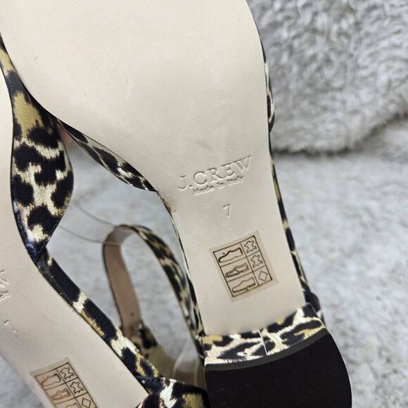 J. Crew Leather Leopard Print Made in Italy Ankle Strap Block Heel Shoes Womens - Picture 6 of 6